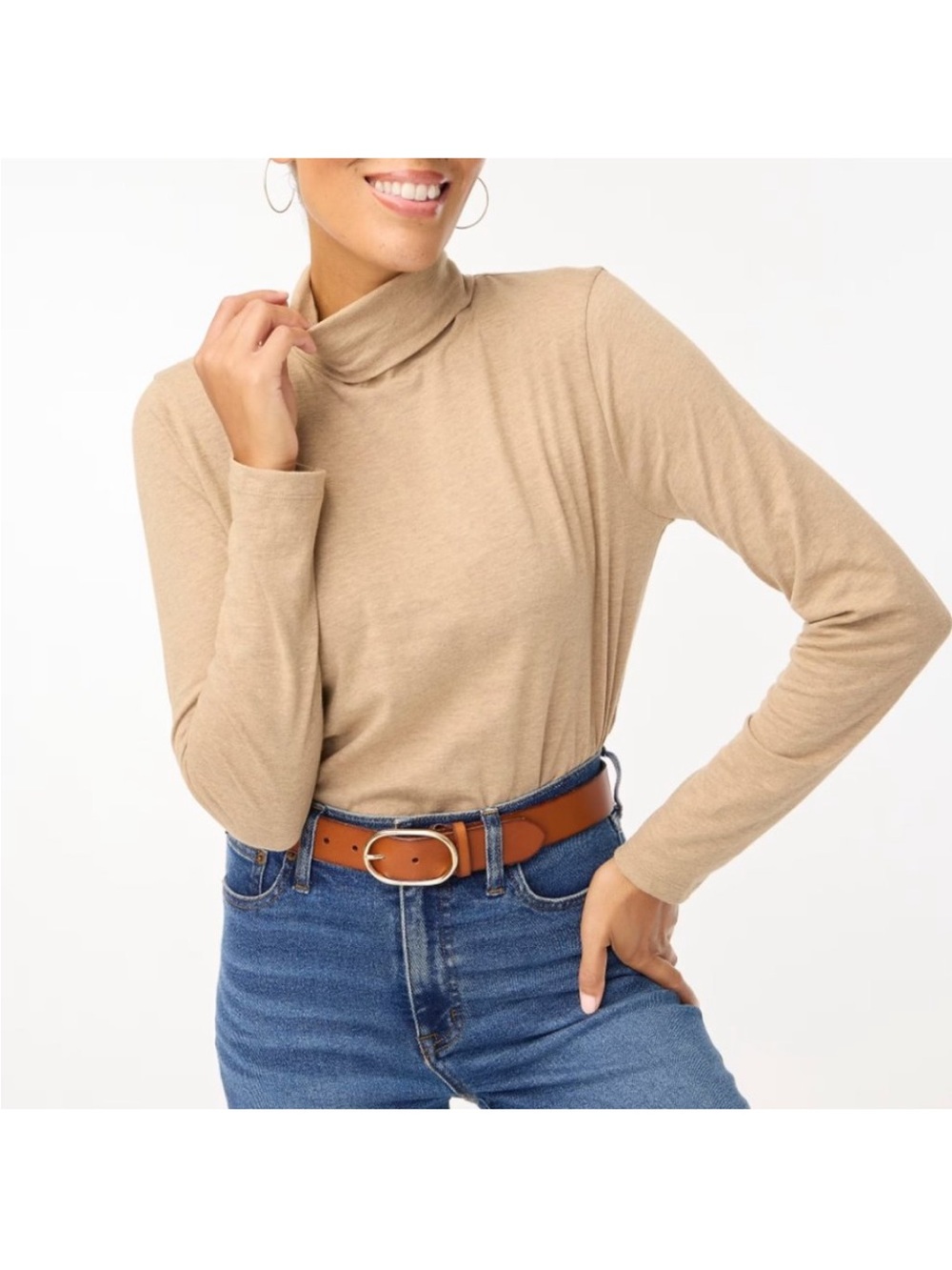 J Crew cotton Womens Tan Heather Tissue Turtleneck Long Sleeve Top